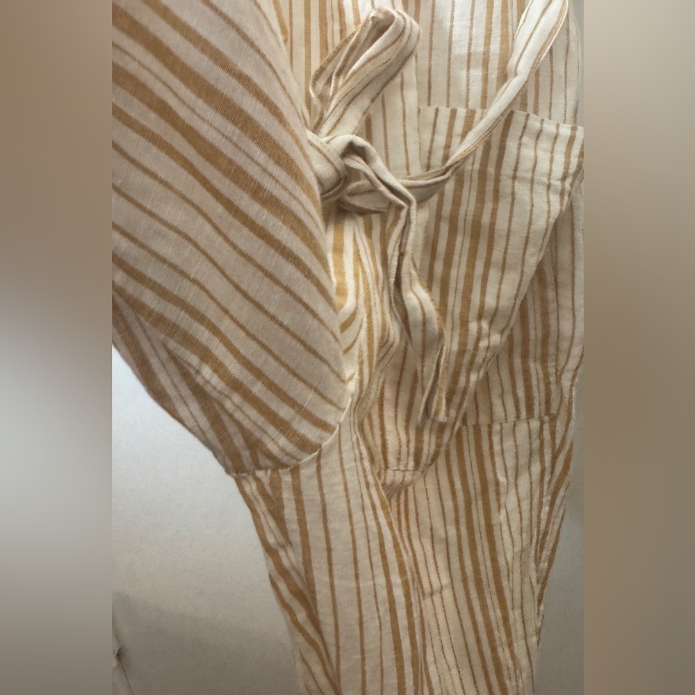 Topshop Linen Cotton Blend Mustard Yellow White Striped Jumpsuit US Size 10 - Picture 7 of 15